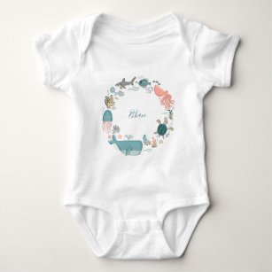 Kids Under the Sea Personalized Name Watercolor Baby Bodysuit