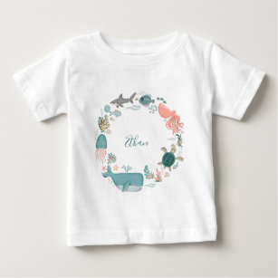 Kids Under the Sea Personalized Name Watercolor Baby T-Shirt