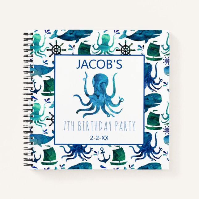 Kids Under The Sea Watercolor Nautical Octopus Notebook (Front)
