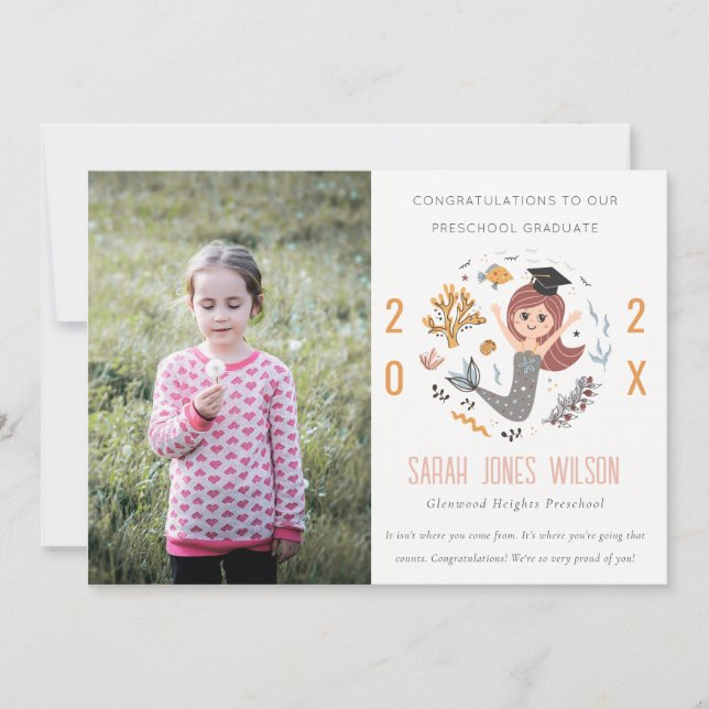 Kids Underwater Mermaid Photo Preschool Graduation Announcement (Front)