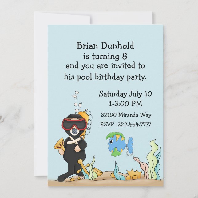 Kid's Underwater Theme Birthday Party Invitation (Front)