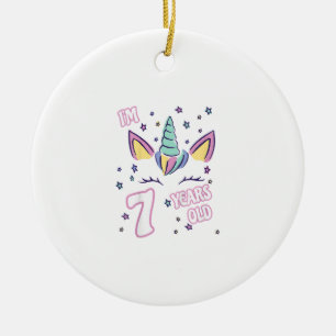 Kids Unicorn 7th birthday i'm 7 years old girl uni Ceramic Ornament