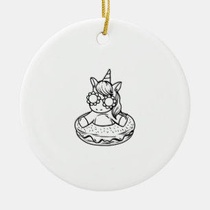 Kids Unicorn In A Donut For Coloring Paint Girl T- Ceramic Ornament