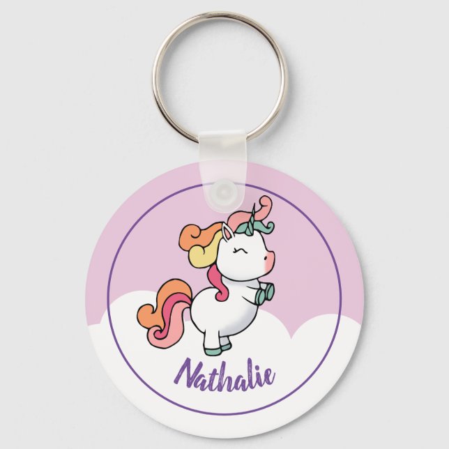 Kids unicorn keychain with name (Front)
