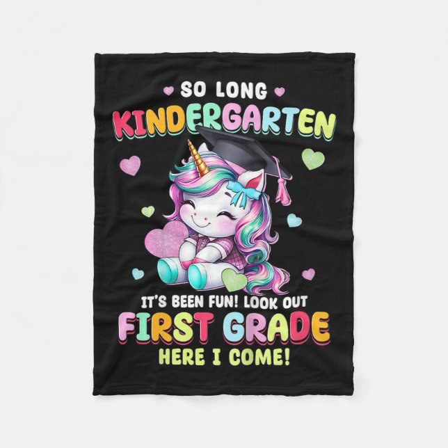 Kids Unicorn So Long Kindergarten Graduation Last  Fleece Blanket (Front)