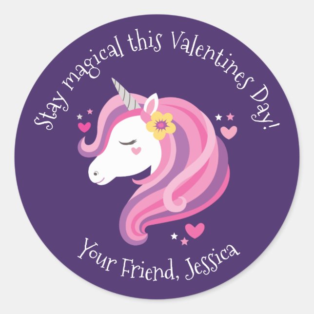 Kids Unicorn Valentines Day Sticker (Front)