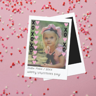 Kids Valentine Instant Photo Card Black & Pink