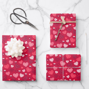Kids Valentine's Day Big Red White Pink Hearts Wrapping Paper Sheet