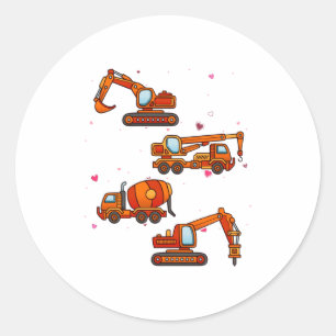 Kids Valentines Day Construction Trucks Boys Kids  Classic Round Sticker