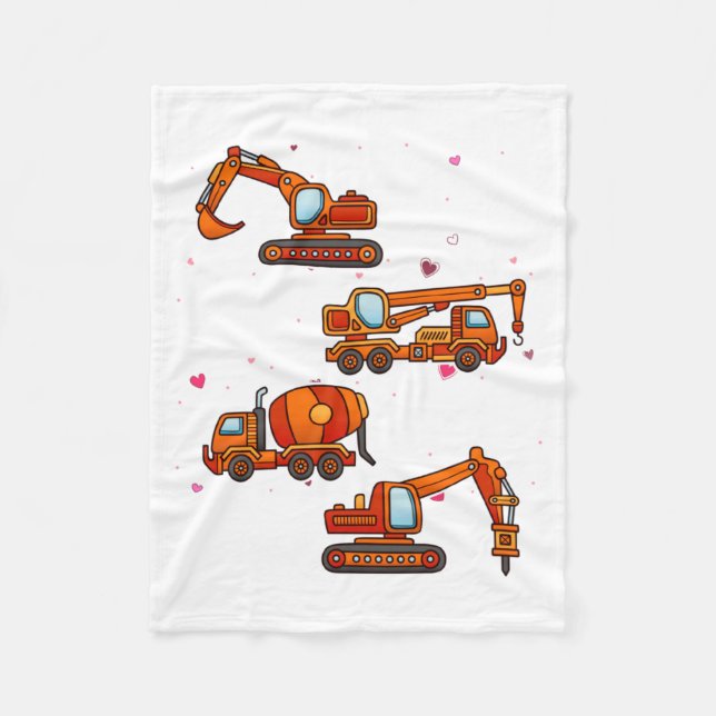Kids Valentines Day Construction Trucks Boys Kids  Fleece Blanket (Front)