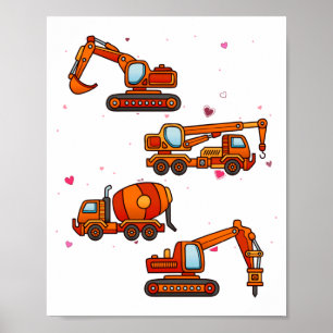 Kids Valentines Day Construction Trucks Boys Kids Poster