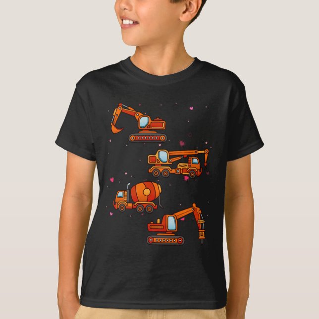 Kids Valentines Day Construction Trucks Boys Kids  T-Shirt (Front)