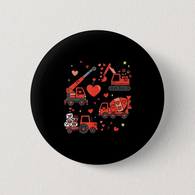 Kids Valentines Day Construction Trucks Funny Boys 2 Inch Round Button (Front)