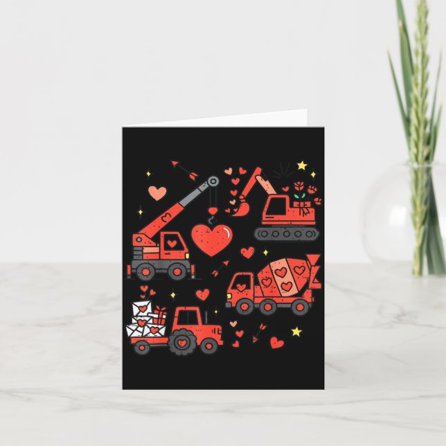 Kids Valentines Day Construction Trucks Funny Boys Card (Front)