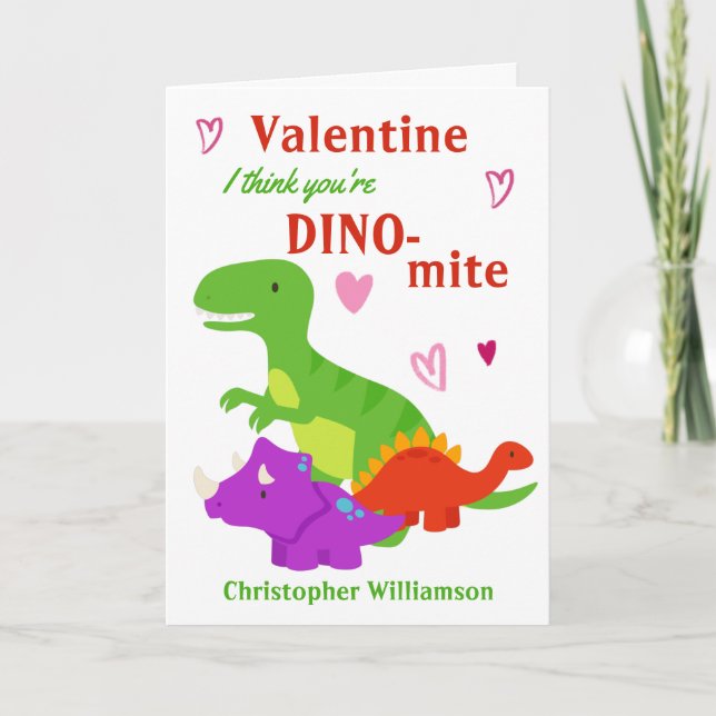 Kids Valentines Day Dino-mite Dinosaur Card (Front)