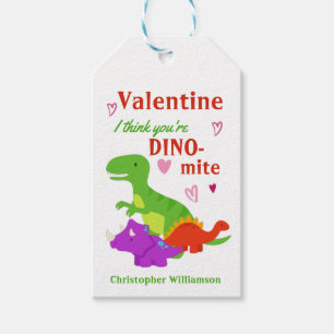 Kids Valentines Day Dino-mite Dinosaur Gift Tags