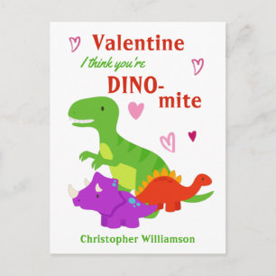 Kids Valentines Day Dino-mite Dinosaur Postcard