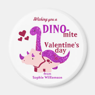 Kids Valentines Day Dino-mite Girly Dinosaur  Magnet