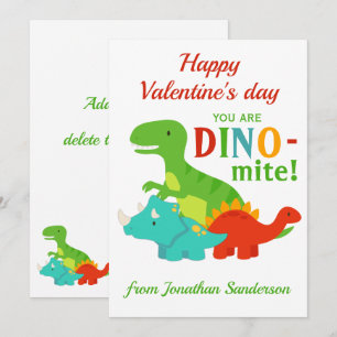 Kids Valentines Day Dinosaur Dino-mite Fun Flat Holiday Card