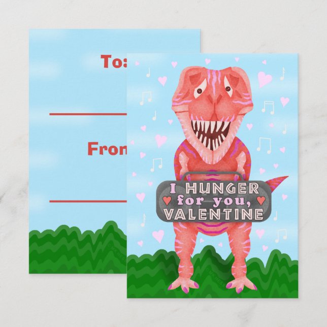 Kids Valentine's Day Dinosaur T-Rex Cute Classroom Invitation (Front/Back)