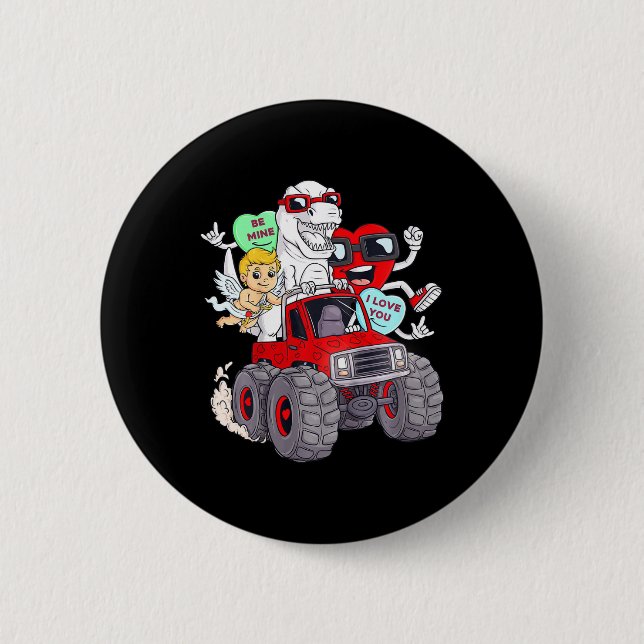 Kids Valentines Day Hearts T Rex Cupid Monster Tru 2 Inch Round Button (Front)
