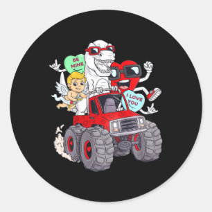 Kids Valentines Day Hearts T Rex Cupid Monster Tru Classic Round Sticker
