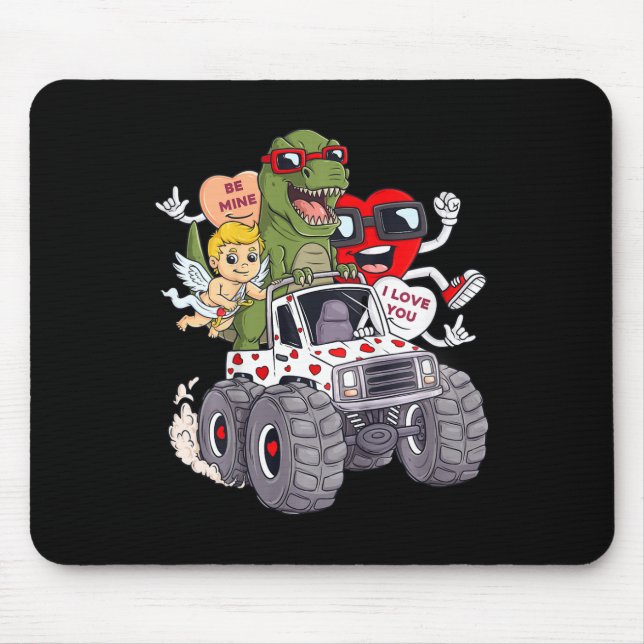 Kids Valentines Day Hearts T Rex Cupid Monster Tru Mouse Pad (Front)
