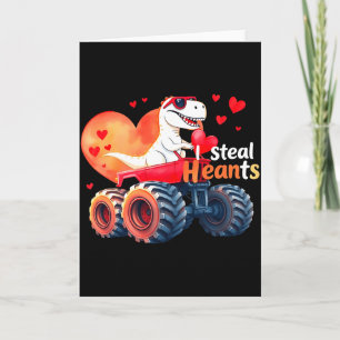 Kids Valentines Day Monster Truck Trex I Steal Hea Card