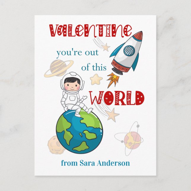 Kids Valentines Day Space Out Of This World Postcard (Front)