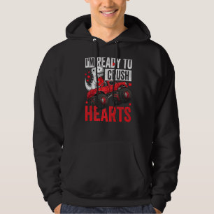 Kids Valentines Day T Rex Riding Monster Truck Cru Hoodie