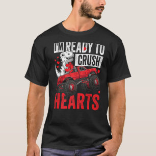 Kids Valentines Day T Rex Riding Monster Truck Cru T-Shirt