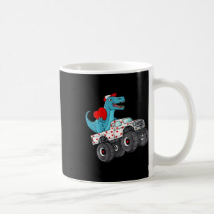 Kids Valentines Day T Rex Riding Monster Truck Fun Coffee Mug