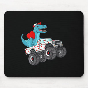 Kids Valentines Day T Rex Riding Monster Truck Fun Mouse Pad