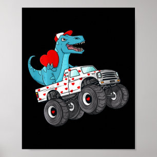 Kids Valentines Day T Rex Riding Monster Truck Fun Poster
