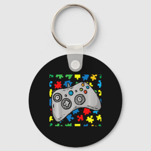 Kids Video-game Controller Autism Awareness Puzzle Keychain