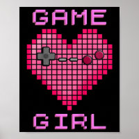 Kids Video Game Girl Retro Gaming Pixel Heart Cont