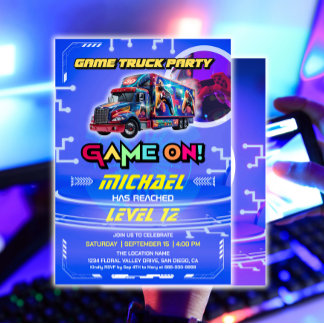 Kids Video Game Truck Birthday Party Invitation