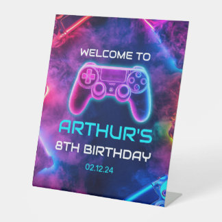 Kids Video Gaming Birthday Party Pedestal Sign