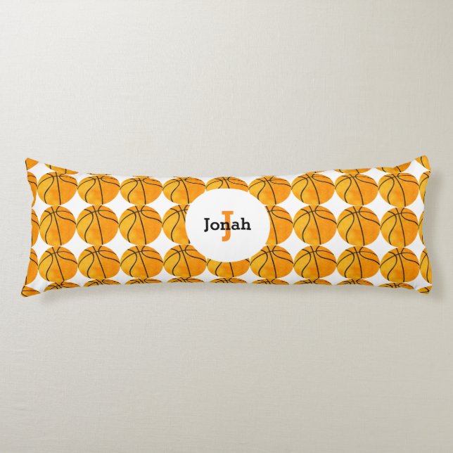 Kids Vintage Basketball Pattern Personalized Fun Body Pillow (Front)