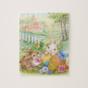 Kids Vintage Easter Bunnies Jigsaw Puzzle
