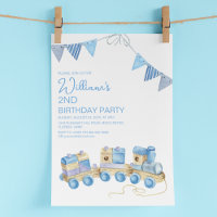 Kids Vintage Toy Train Watercolor Birthday Party