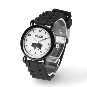 Kid's watch with custom name and pig logo