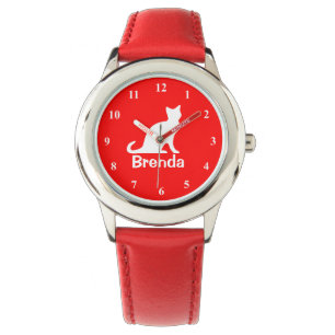 Kid's watch with white cat   Customizable pet name