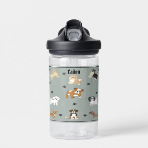 Kids Water Bottle with Dog Illustrations