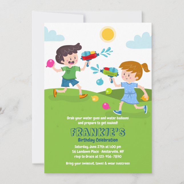 Kid's Water Fight Play Invitation (Front)