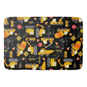 Kids Watercolor Construction Vehicles Bath Mat
