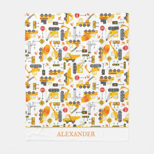 Kids Watercolor Construction Vehicles Personalized Fleece Blanket