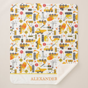 Kids Watercolor Construction Vehicles Personalized Sherpa Blanket