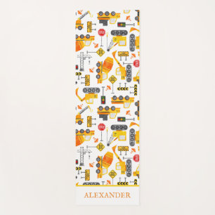 Kids Watercolor Construction Vehicles Personalized Yoga Mat