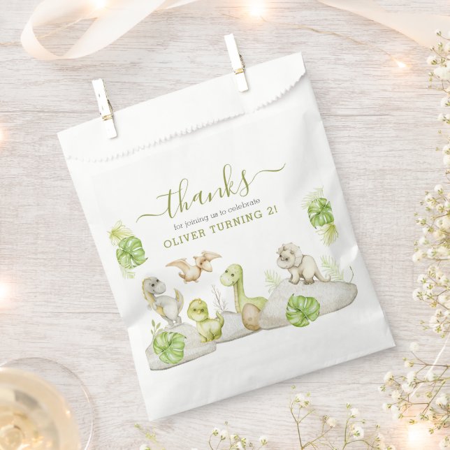 Kids Watercolor Dinosaur Birthday Party Favour Bag (Clipped)